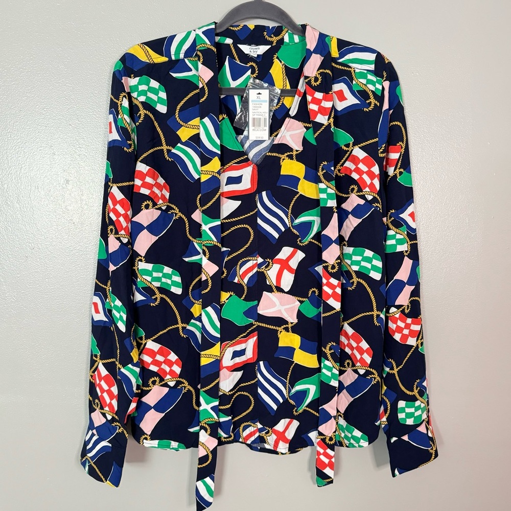 NWT Crown&Ivy Nautical Flags Blouse